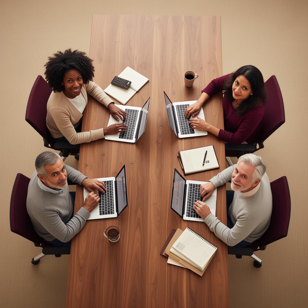 Top-down view of a team strategy session