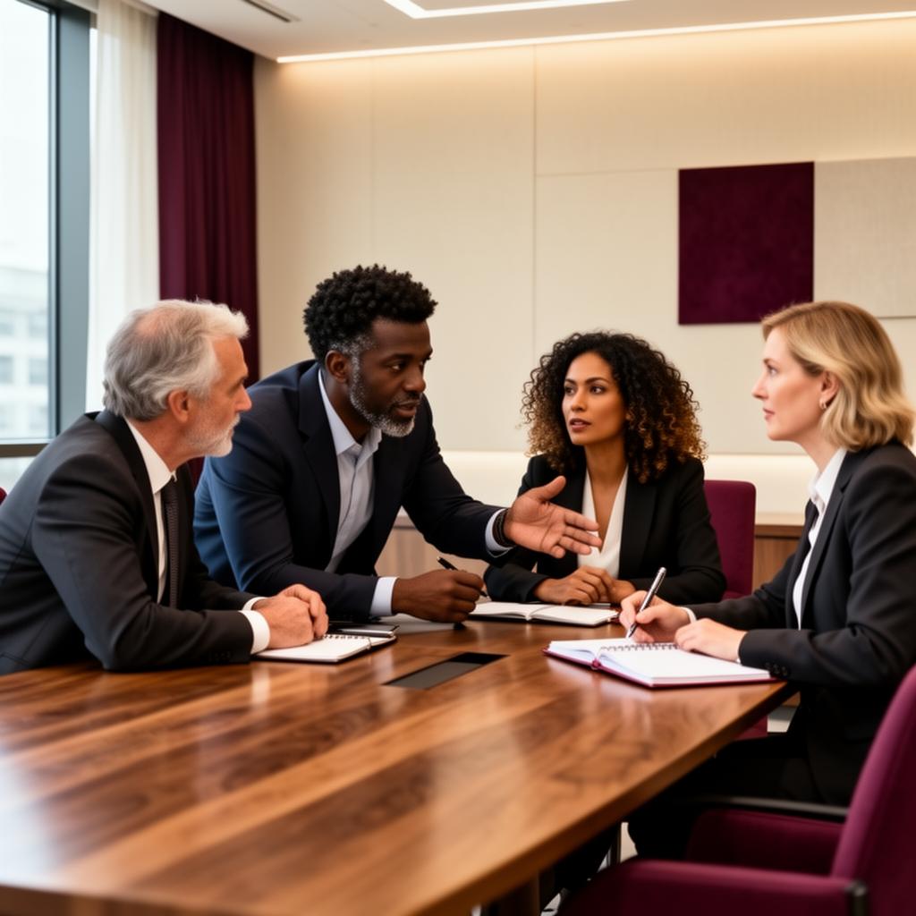 Diverse executives collaborating around a conference table